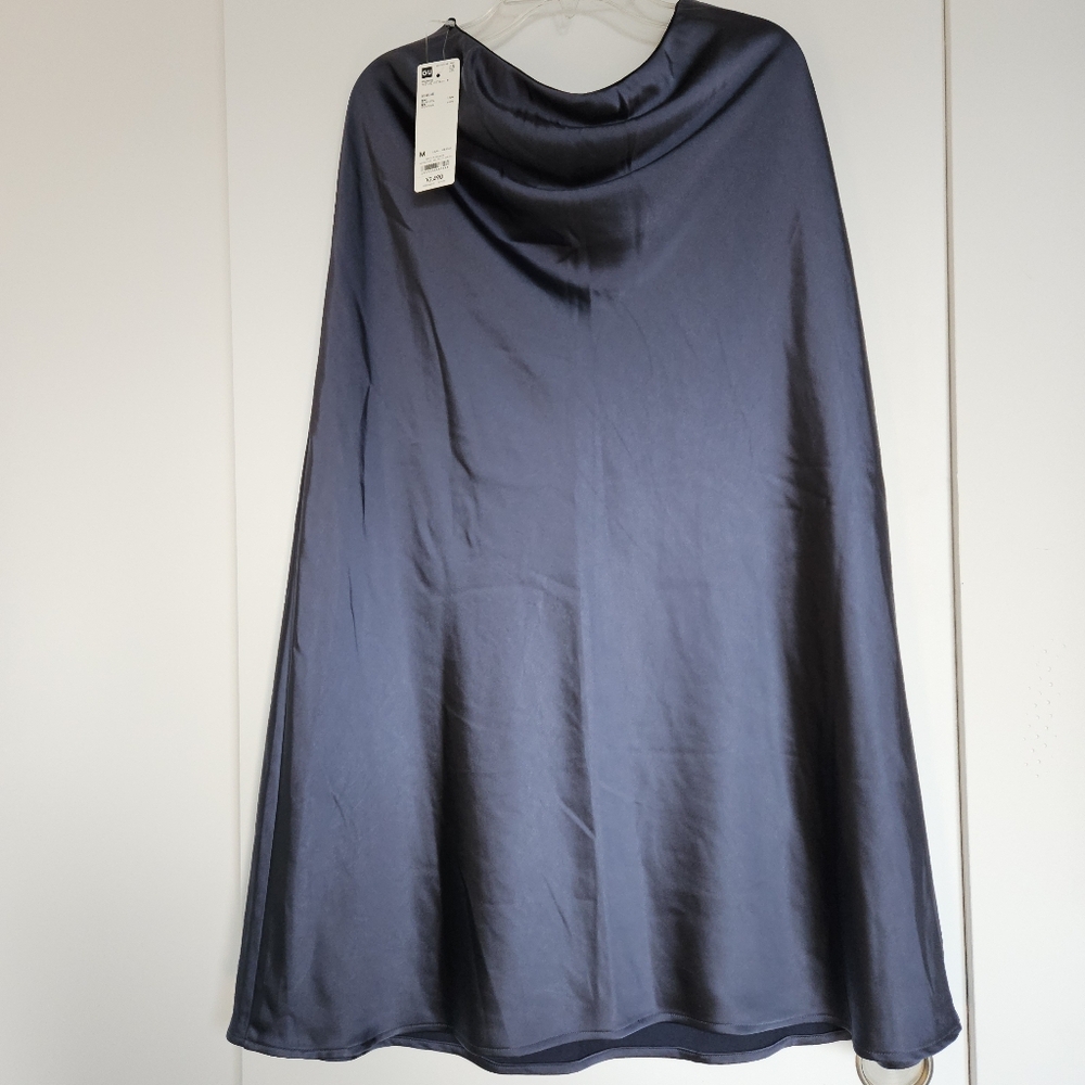 GU Navy Satin Maxi Skirt